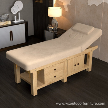 Portable Modern Adjustable Wood Frames Body Spa Facial Beauty Salon Folding Massage Bed with Storage Cabinet